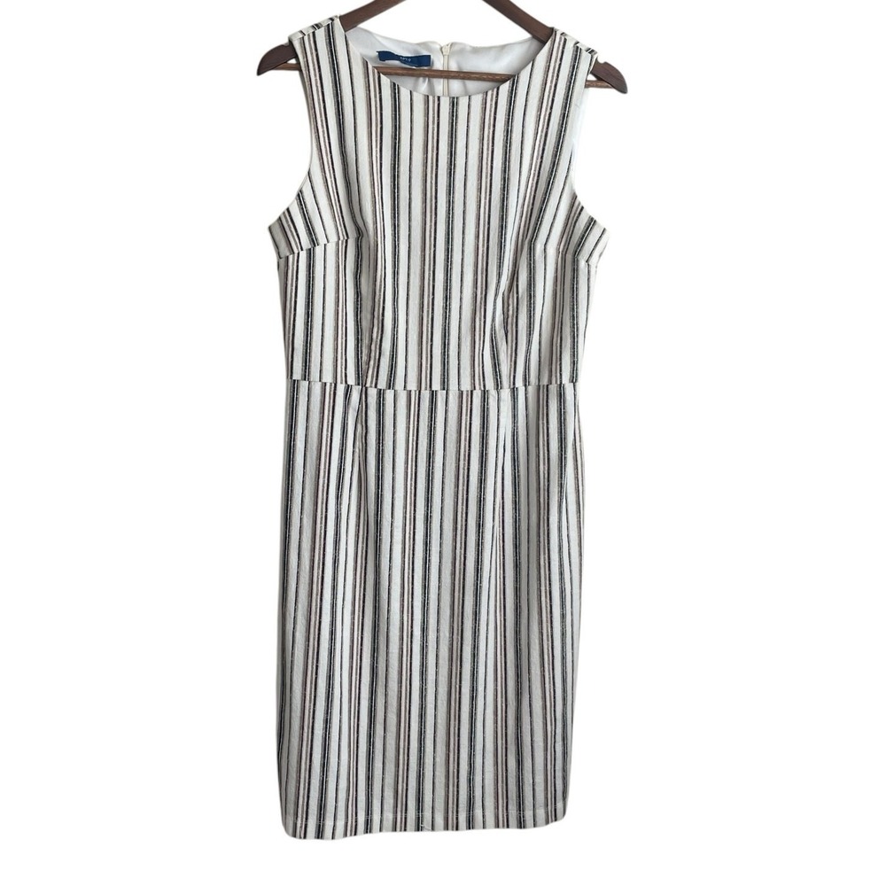 Apt. 9 Women‎ Coastal Preppy Sheath Dress 14 White Striped Linen Blend Workwear